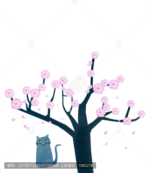 梅花與貓插手繪圖