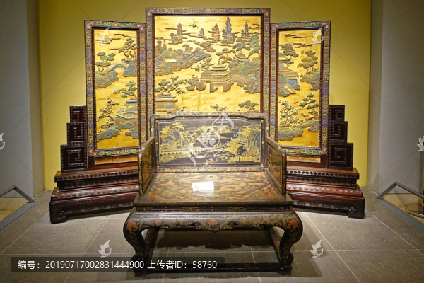 黑漆描金大座屏山水紋寶座