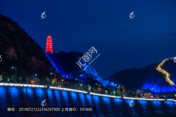 延安寶塔山燈光夜景