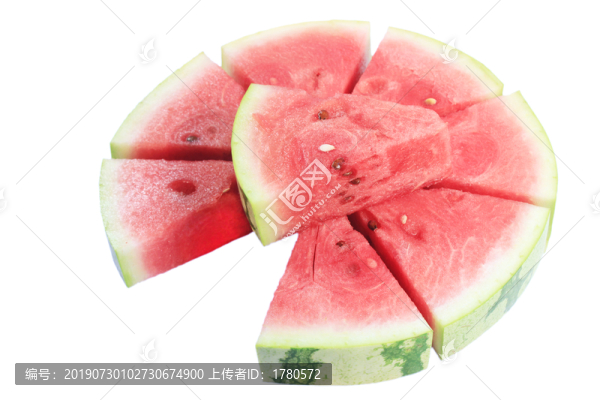 圓形拼盤西瓜和取出的三角形西瓜