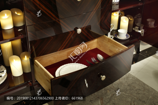 法式實木餐邊柜抽屜打開特寫家具