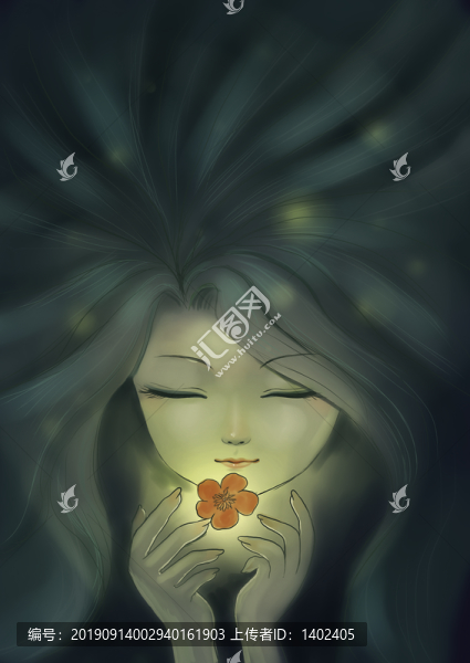 閉眼的女孩一朵花手機殼