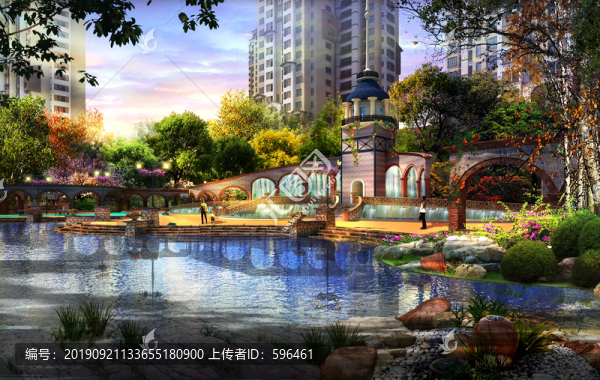 高檔小區(qū)景觀效果圖