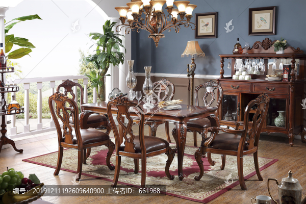 美式古典實(shí)木長餐臺(tái)餐椅家具