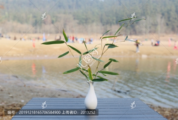 戶外露營時花瓶里的竹子