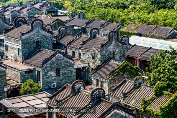 航拍廣州嶺南印象園鍋耳屋景觀(guān)