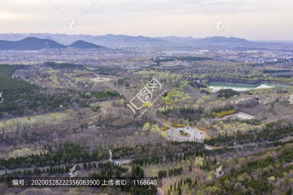 航拍山東青州森林公園春景