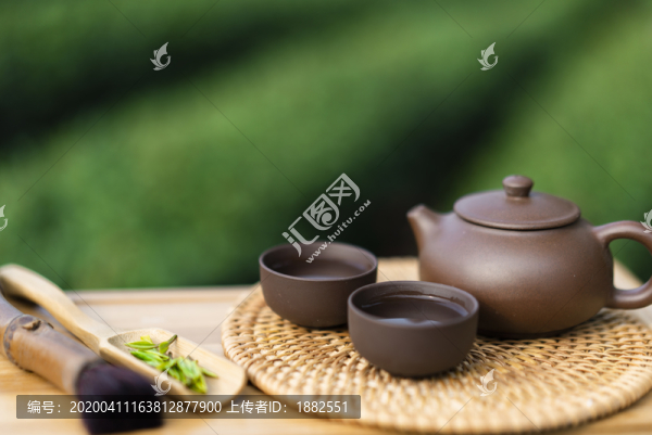 戶外茶道茶文化綠色背景