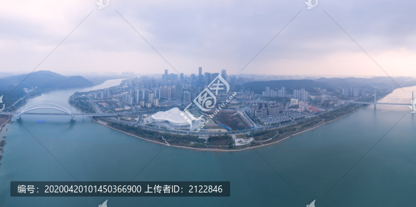 南寧大橋廣西五象新區(qū)航拍夜景燈