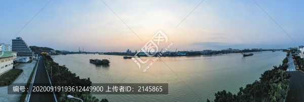 航拍中國廣州東江日出風(fēng)光