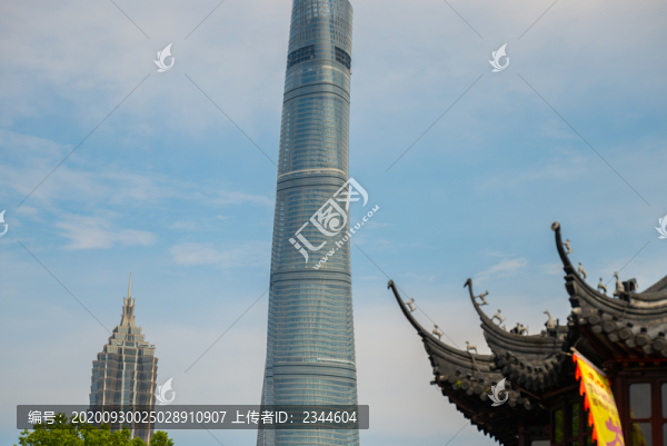 上海城隍廟看上海中心金茂大廈