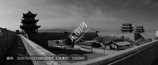 黑白嘉峪關(guān)城樓全景