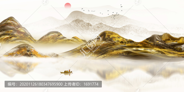新中式輕奢金色山水畫