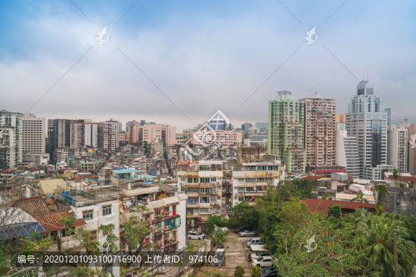 俯瞰澳門城市建筑天際線全景