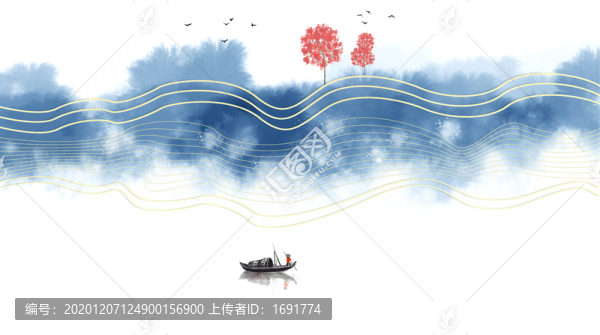 抽象藍(lán)色意境山水畫
