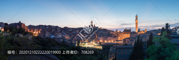 意大利錫耶納城市天際線黃昏全景