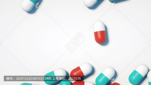散落在白色背景上的膠囊