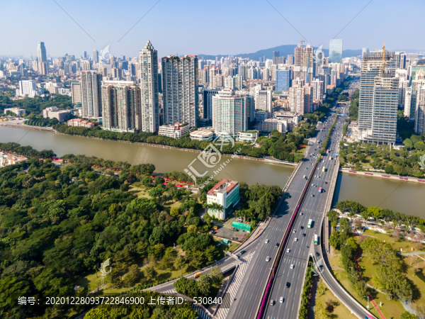廣州城市建筑天際線全景航拍