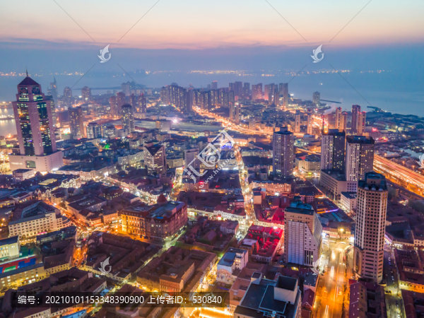 海濱城市青島夜景航拍