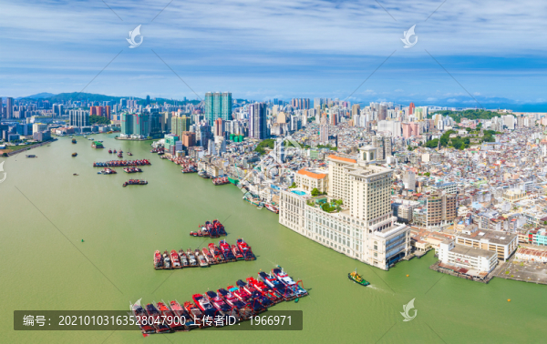 珠海香洲區(qū)與澳門半島航拍風(fēng)光