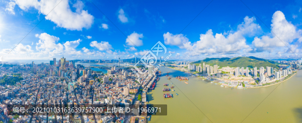珠海香洲區(qū)與澳門半島航拍風(fēng)光