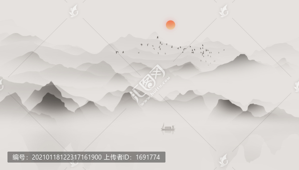 中國(guó)風(fēng)水墨意境山水畫(huà)