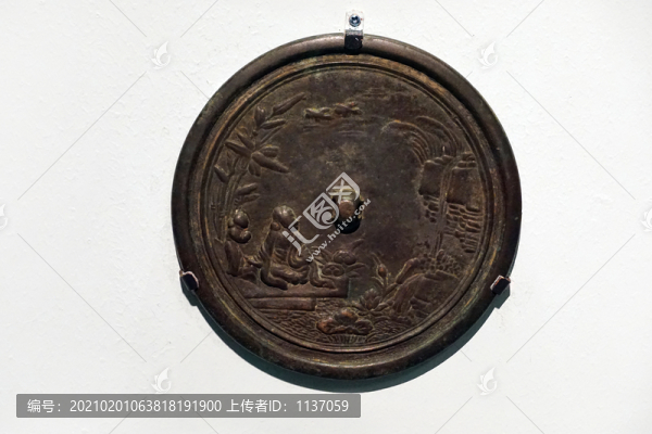 元代仙人觀瀑紋銅鏡