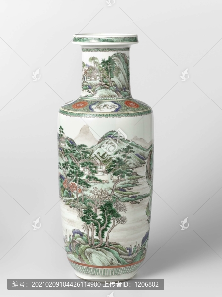清康熙五彩山水圖棒槌瓶