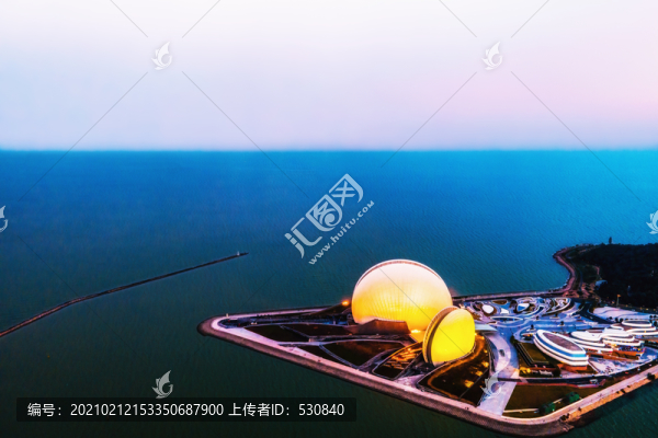 航拍廣東珠海彩霞和島嶼貝殼