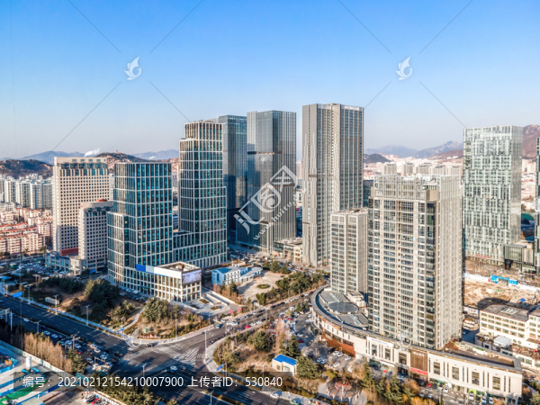 航拍青島城市中心高樓大廈