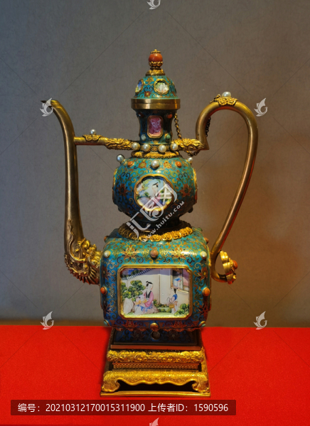 金胎鏨胎琺瑯嵌畫琺瑯執(zhí)壺