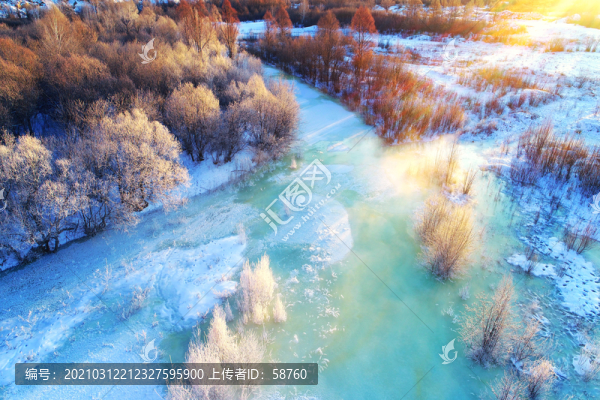 大興安嶺雪域冰河晨霧朝陽