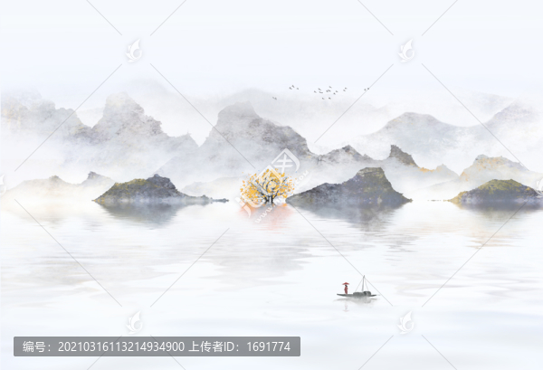 中國(guó)風(fēng)水墨意境山水畫