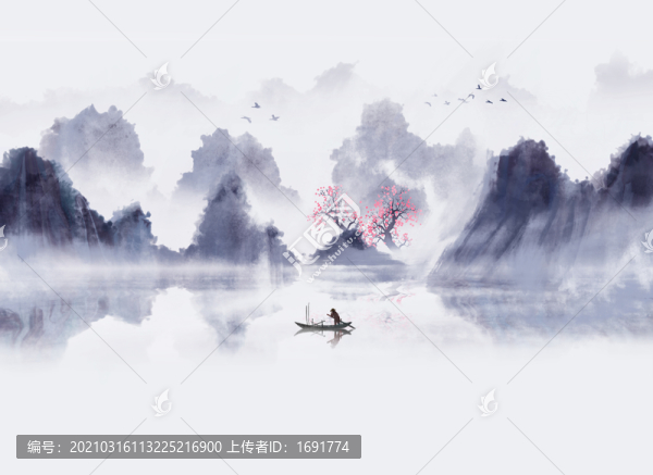 中國風(fēng)水墨意境山水畫