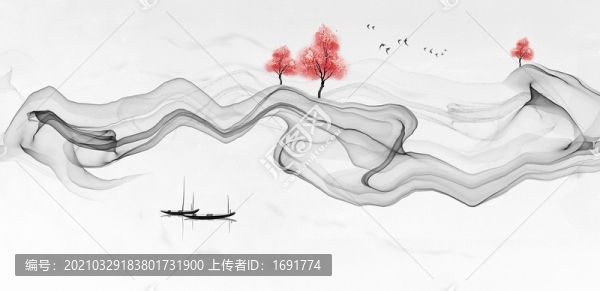 抽象煙霧線條水墨山水