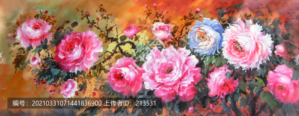 中國國花牡丹壁畫