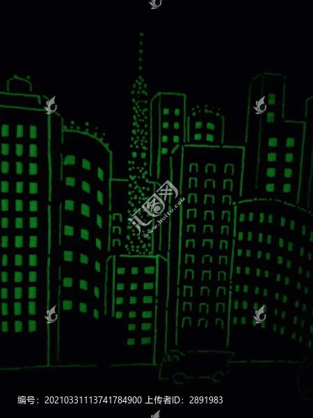 城市純色黑色背景夜光月夜