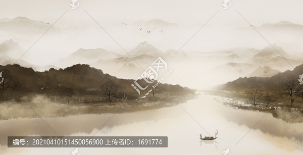 手繪中國風(fēng)意境山水畫