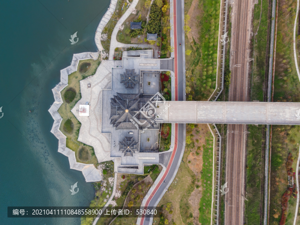 航拍浙江紹興迪蕩湖古建筑風(fēng)景區(qū)