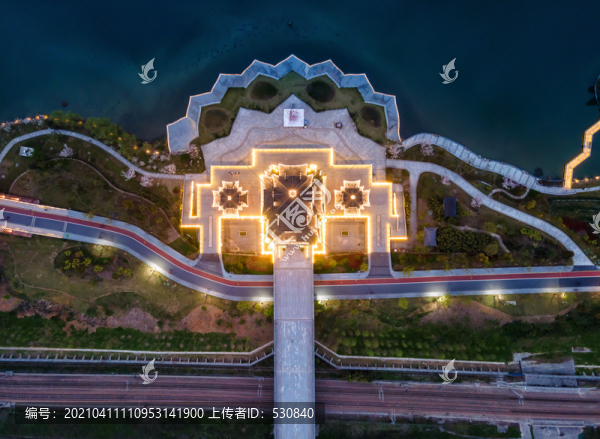 航拍浙江紹興迪蕩湖古建筑夜景