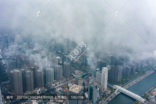 天津海河平流霧奇觀航拍