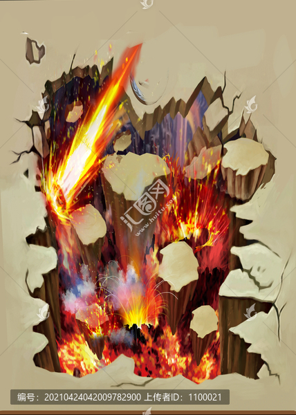 3D立體畫火山巖漿