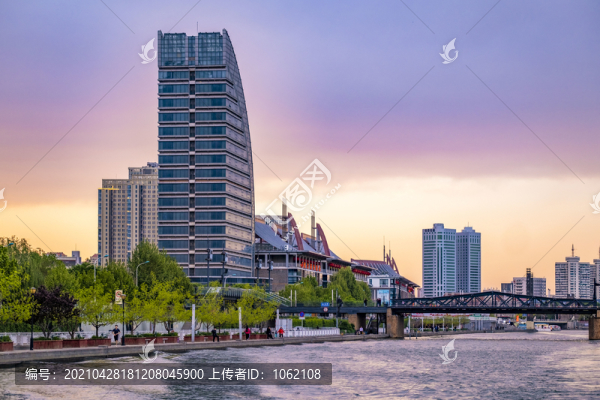 天津海河日落夕陽晚霞