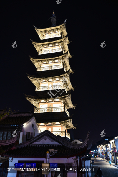 上海嘉定州橋老街法華塔夜景