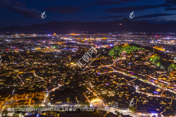 航拍云南麗江古城夜景風光