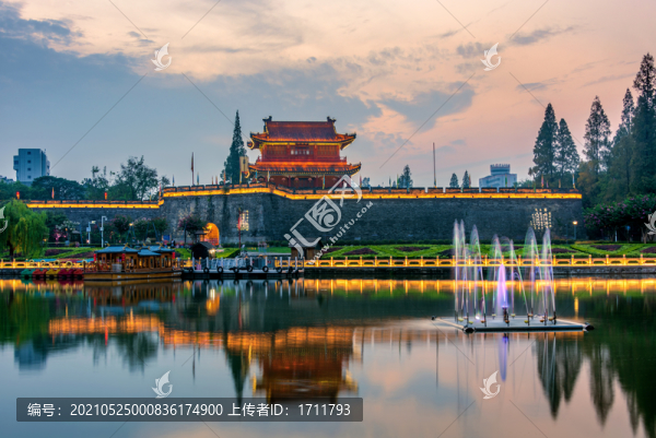 中國(guó)湖北荊州古城寅賓門日暮風(fēng)光