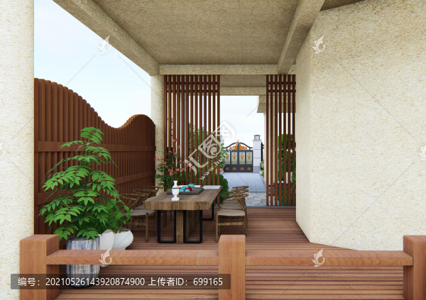 新中式簡約小區(qū)走廊園林設(shè)計(jì)