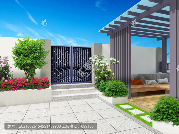 中式方形走廊園林景觀(guān)圖