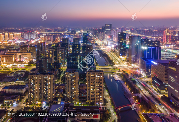 航拍浙江寧波建筑景觀天際線夜景