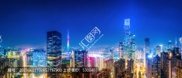 航拍廣州珠江沿岸現(xiàn)代建筑夜景